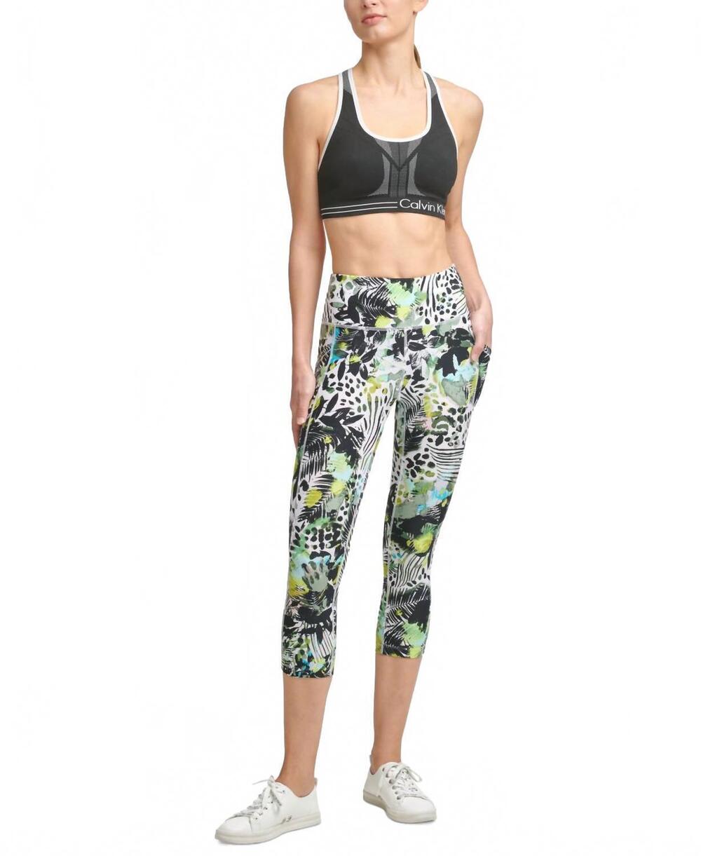 NEW CALVIN KLEIN performance printed cropped leggings in lime zest